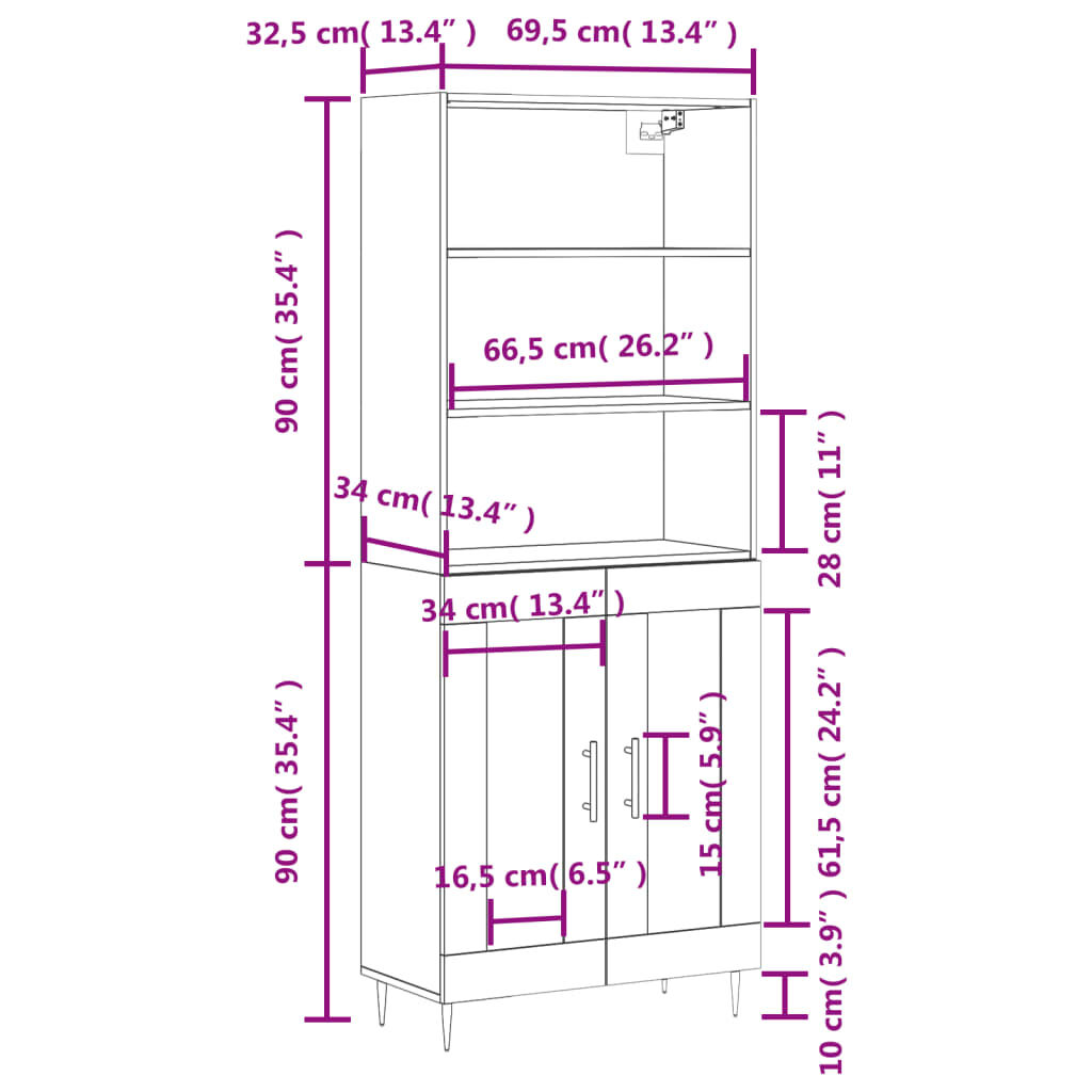 vidaXL Ντουλάπι Μαύρο 69,5x34x180 εκ. από Επεξεργασμένο Ξύλο