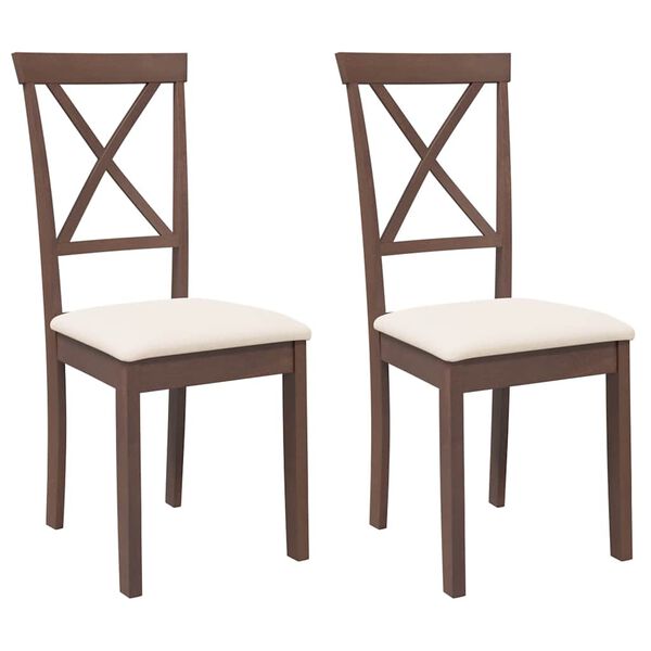 vidaXL Καρέκλες τραπεζαρίας με μαξιλάρια 2 τεμάχια Καφέ μασίφ ξύλο