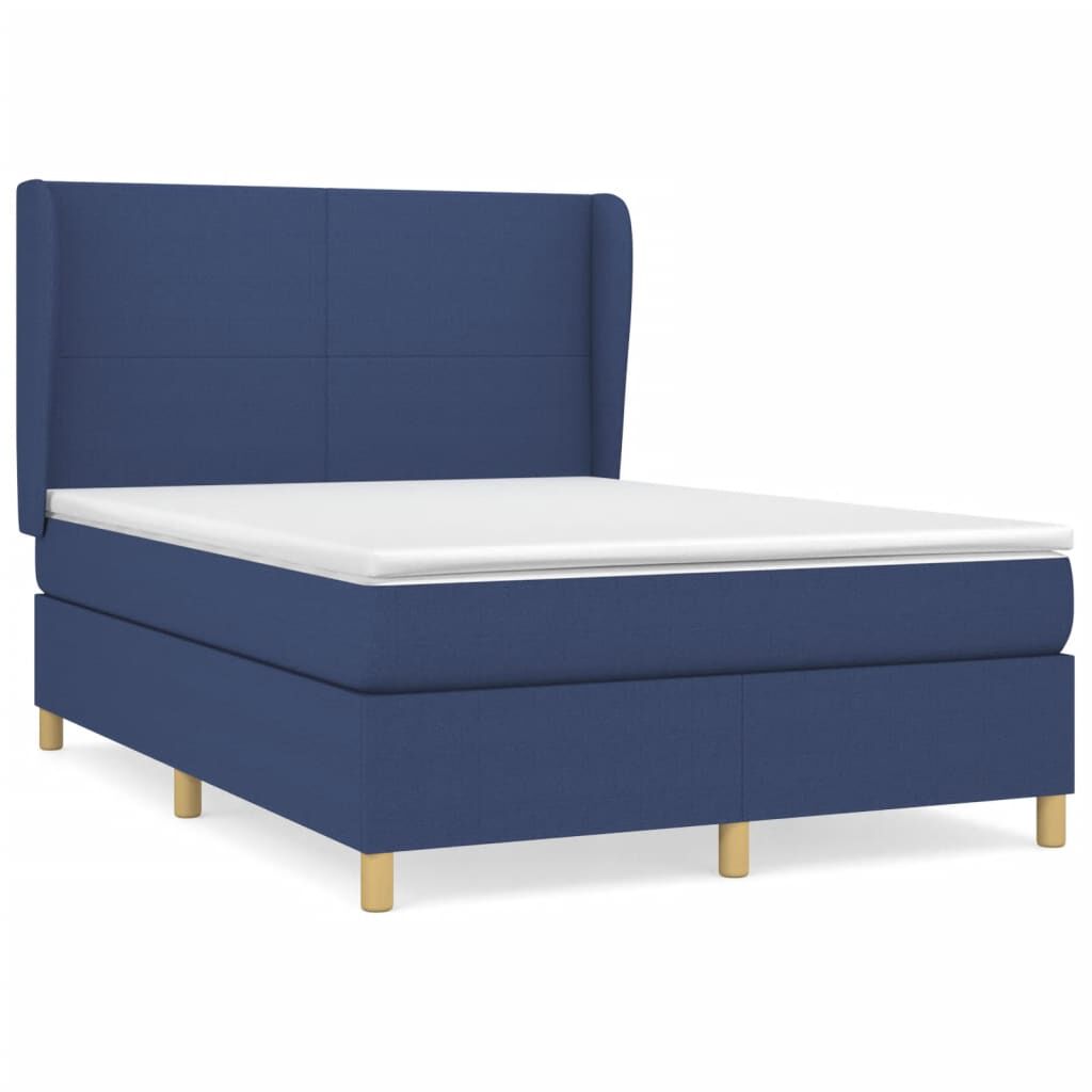 vidaXL Κρεβάτι Boxspring με Στρώμα Μπλε 140x190 εκ. Υφασμάτινο