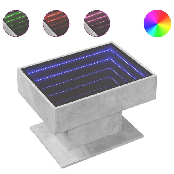 vidaXL Τραπεζάκι Σαλονιού με LED Γκρι 70x50x45 εκ. Επεξεργασμένο Ξύλο