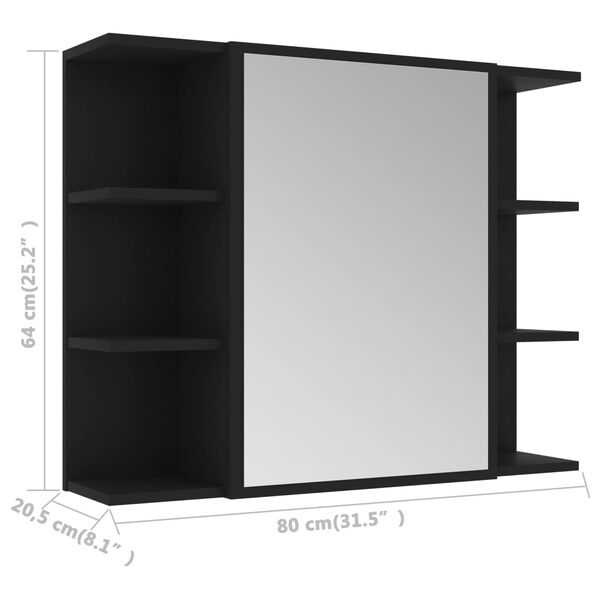 vidaXL Καθρέφτης Μπάνιου με Ντουλάπι Μαύρος 80x20,5x64 εκ. Επεξ. Ξύλο