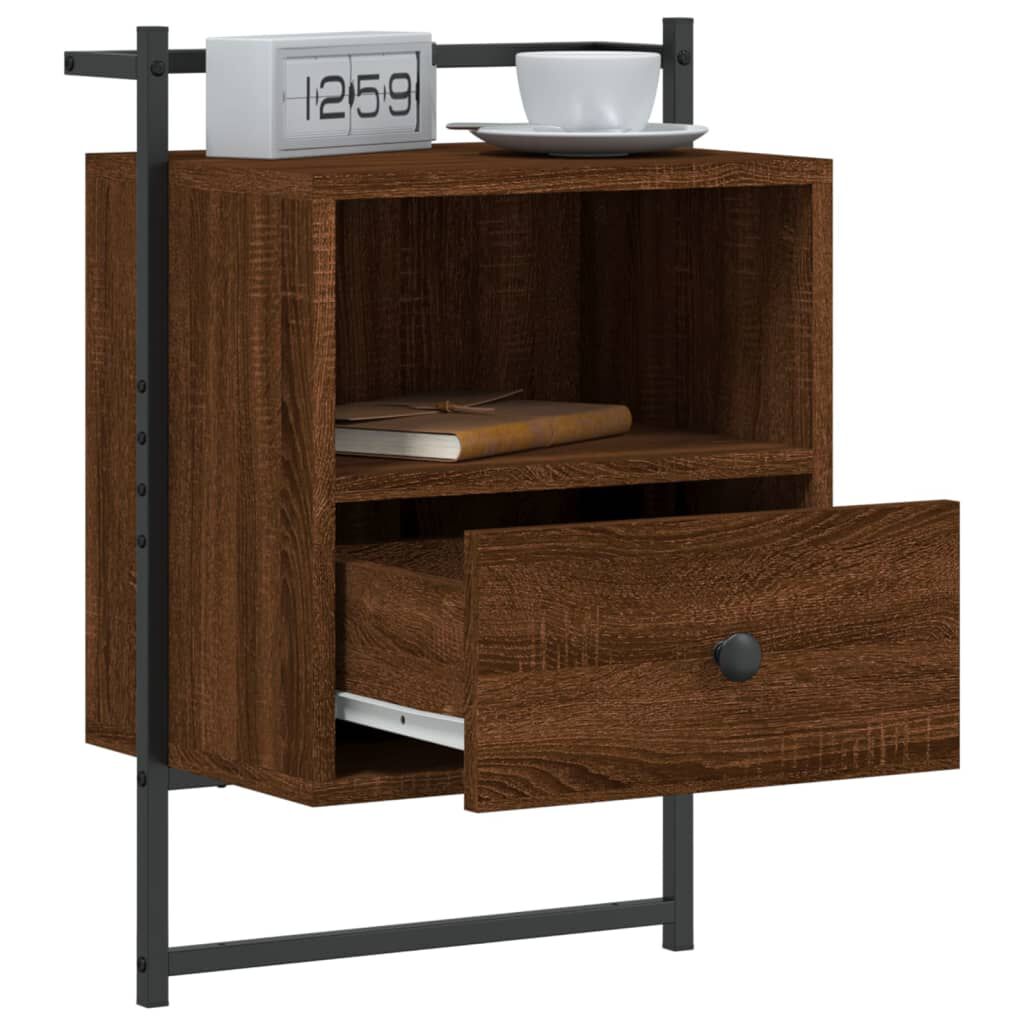 vidaXL Κομοδίνα Επιτοίχια 2 τεμ. Καφέ Δρυς 40x30x61 εκ. Επεξ. Ξύλο