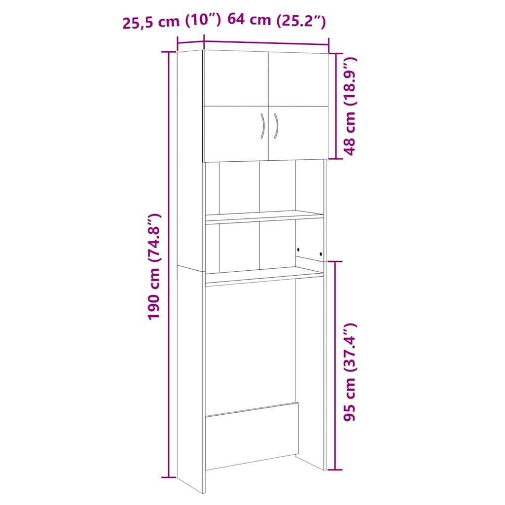 vidaXL Ντουλάπι Πλυντηρίου Χρώμα Sonoma Δρυς 64x25,5x190εκ Επεξ. Ξύλο
