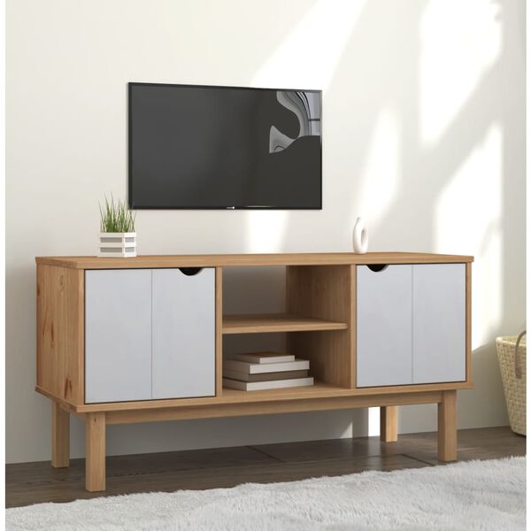 vidaXL Έπιπλο Τηλεόρασης OTTA Καφέ/Λευκό 113,5x43x57 εκ. Μασίφ Πεύκο