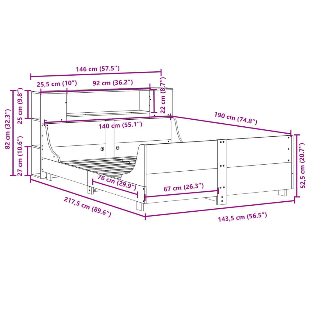 vidaXL Σκελετός Κρεβατιού Χωρίς Στρώμα Καφέ 140x190 Μασίφ Ξύλο Πεύκου