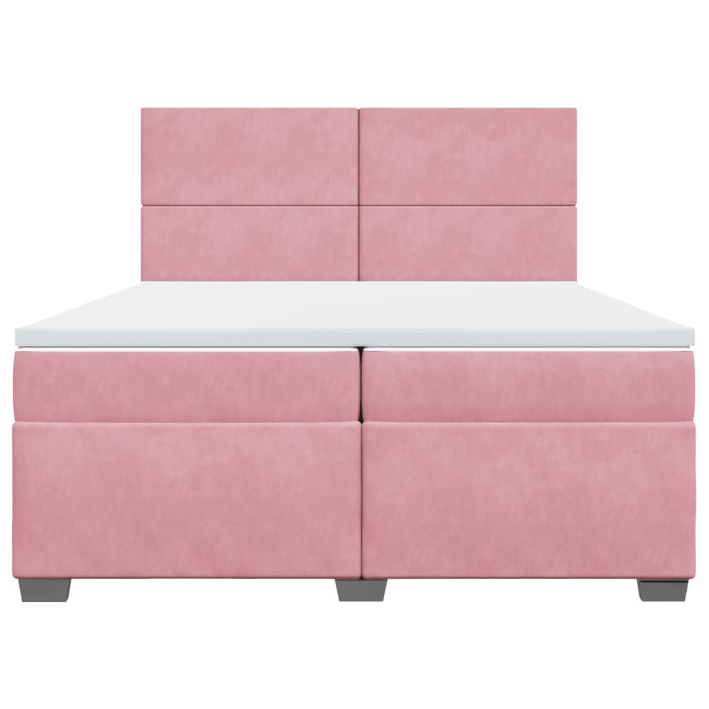 vidaXL Κρεβάτι Boxspring με Στρώμα Ροζ 200x200 εκ. Βελούδινο