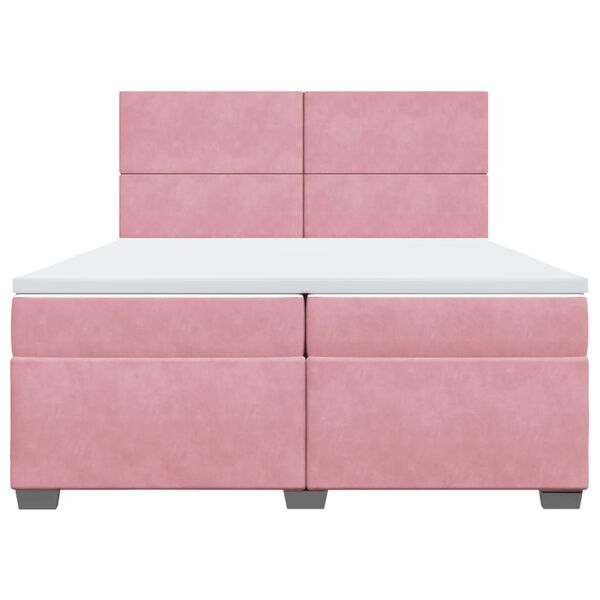 vidaXL Κρεβάτι Boxspring με Στρώμα Ροζ 200x200 εκ. Βελούδινο
