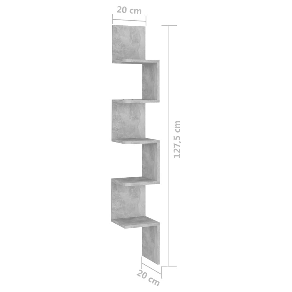 vidaXL Γωνιακή Ραφιέρα Τοίχου Γκρι Σκυρ. 20x20x127,5εκ. από Επεξ. Ξύλο