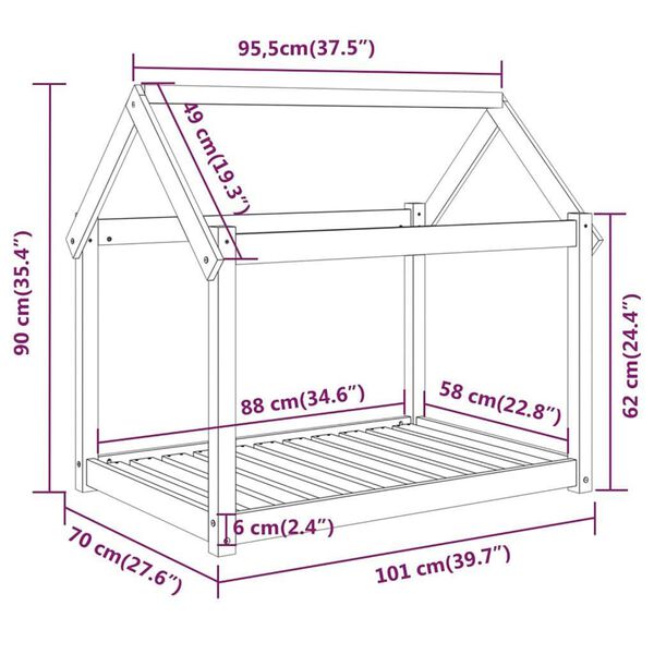 vidaXL Κρεβάτι Σκύλου Λευκό 101x70x90 εκ. από Μασίφ Ξύλο Πεύκου