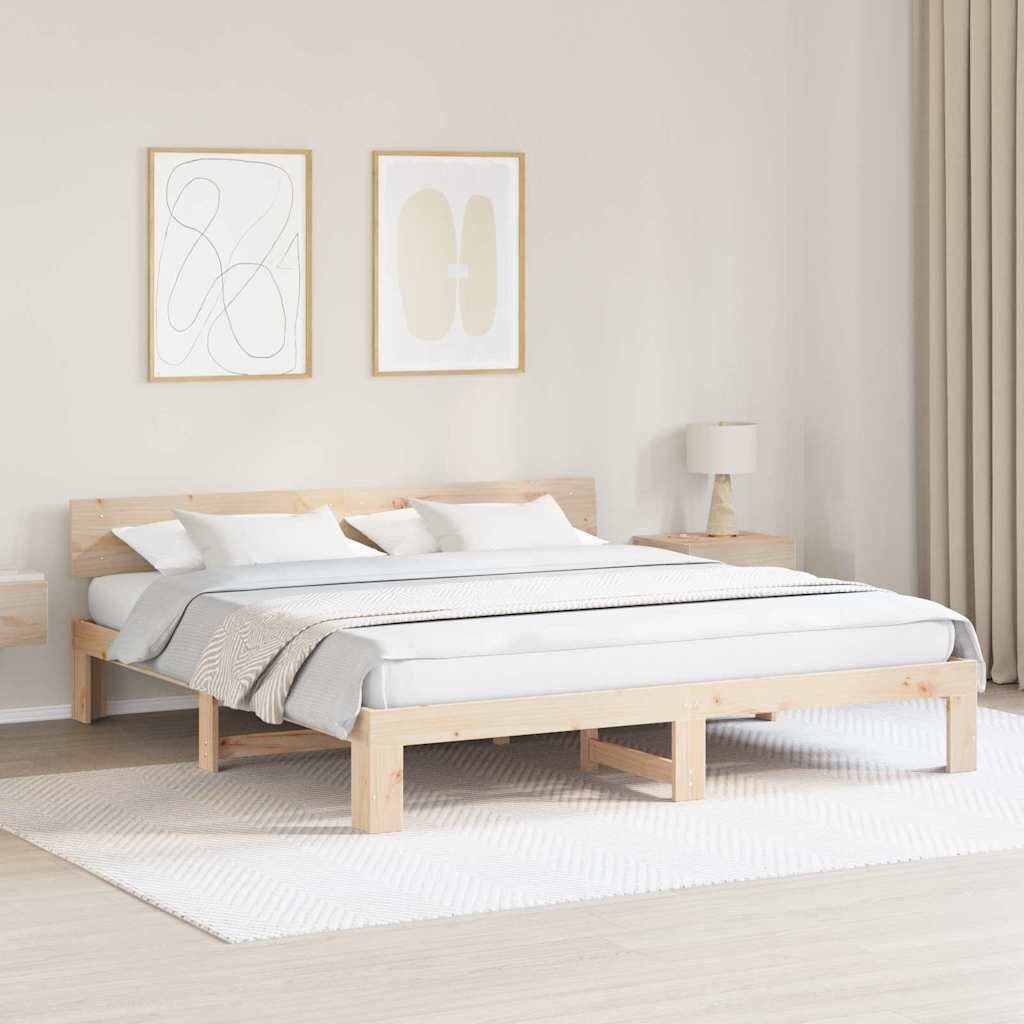 vidaXL Σκελετός Κρεβατιού Καφέ 200 x 200 cm Μασίφ ξύλο πεύκου