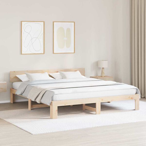 vidaXL Σκελετός Κρεβατιού Καφέ 200 x 200 cm Μασίφ ξύλο πεύκου