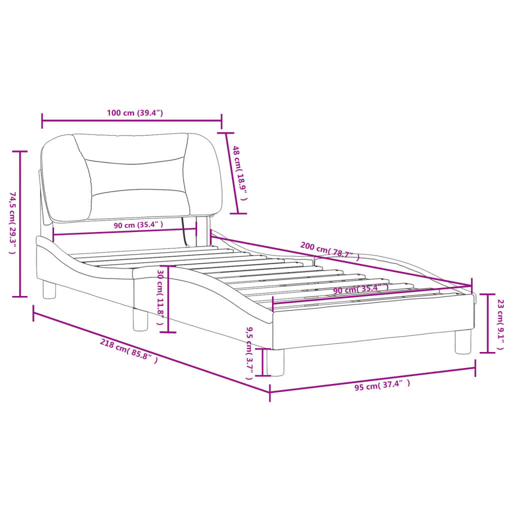 vidaXL Πλαίσιο Κρεβατιού με LED Καπουτσίνο 90x200 εκ. Συνθετικό Δέρμα
