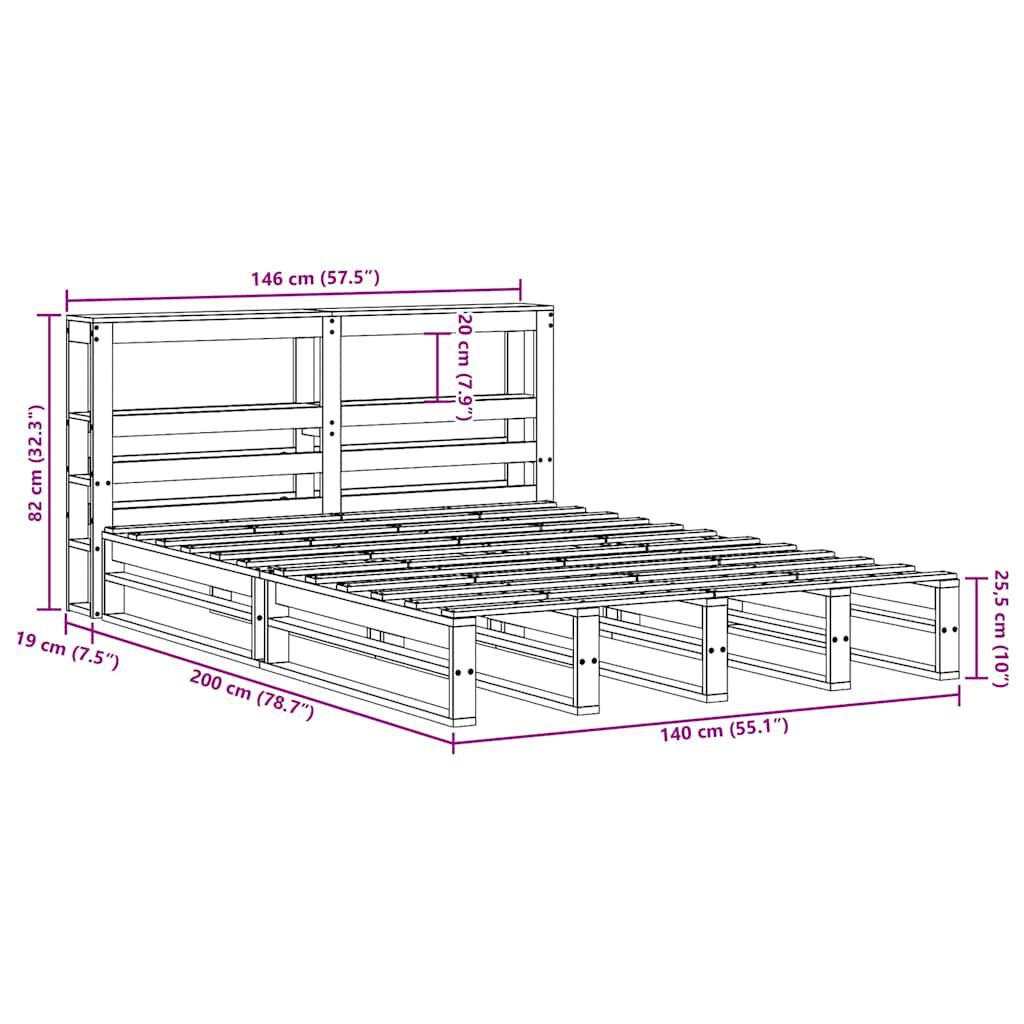 vidaXL Σκελετός Κρεβατιού Χωρίς Στρώμα Καφέ 140x200 Μασίφ Ξύλο Πεύκου