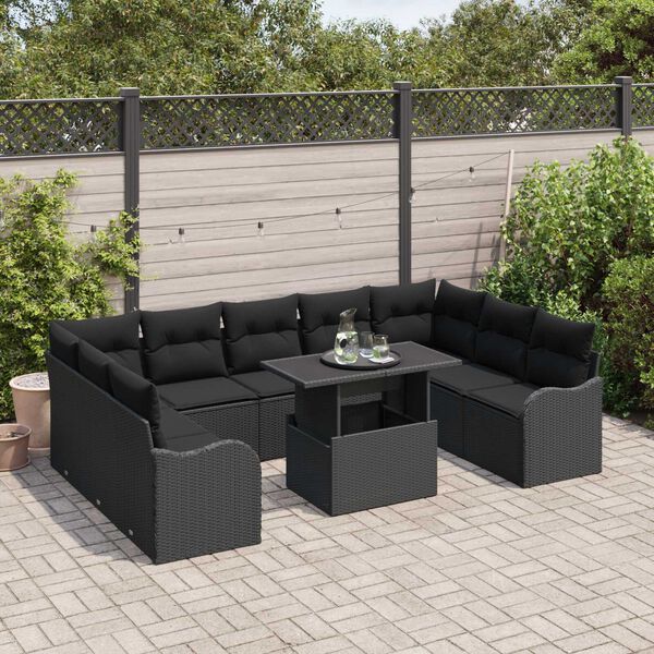 vidaXL Σετ Καναπέ Κήπου 10 pcs Μαύρο 100 x 55 x 73 εκ Πολυ ράταν