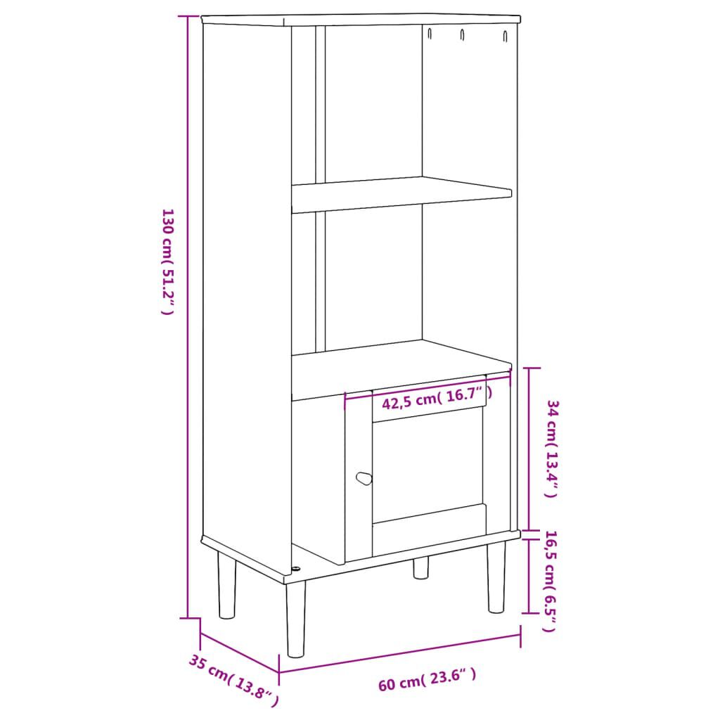 vidaXL Βιβλιοθήκη SENJA Λευκό / Ρατάν 60x35x130 εκ. Μασίφ Ξύλο Πεύκου