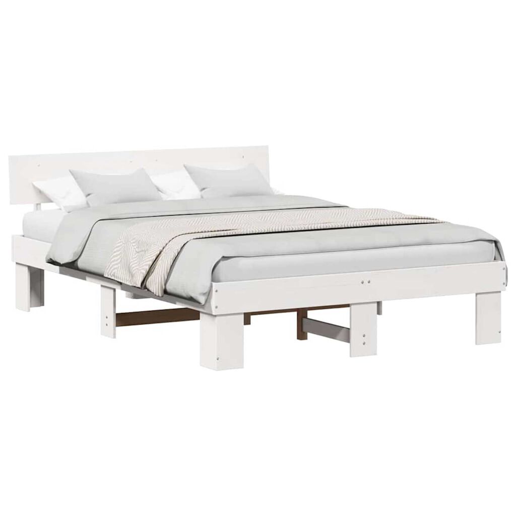 vidaXL Σκελετός Κρεβατιού Λευκό 150 x 200 cm Μασίφ ξύλο πεύκου