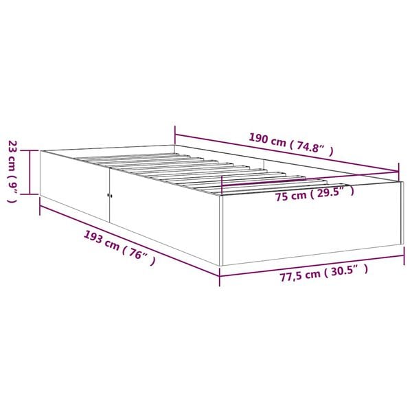 vidaXL Πλαίσιο Κρεβατιού 75 x 190 εκ. από Μασίφ Ξύλο Small Single
