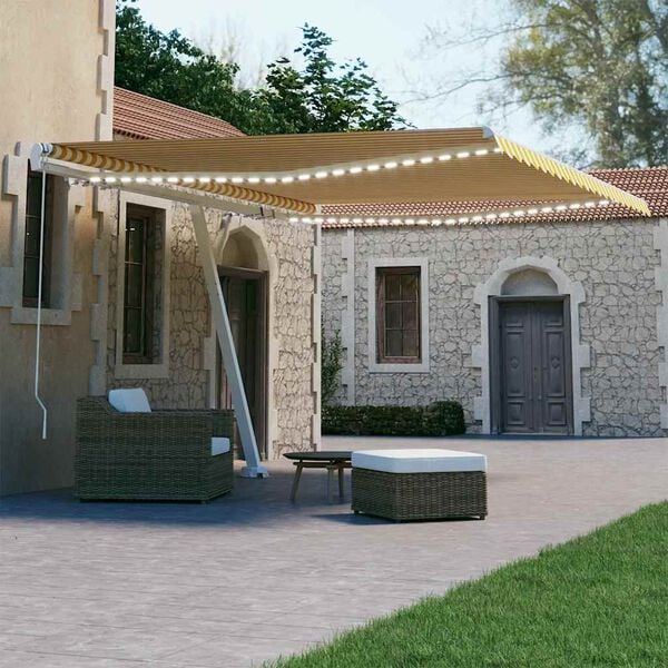 vidaXL Τέντα Συρόμενη Χειροκίνητη με LED Κίτρινο / Λευκό 400 x 300 εκ.