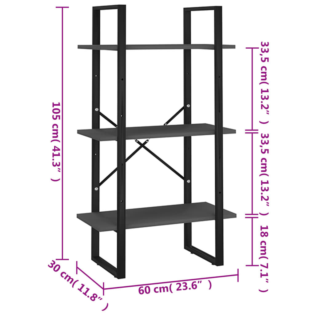 vidaXL Ράφι Αποθήκευσης Γκρι 60 x 30 x 105 εκ. από Επεξ. Ξύλο