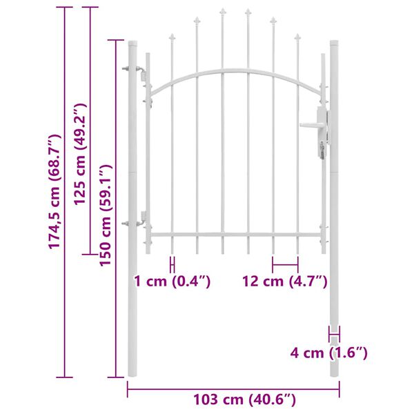 vidaXL Καγκελόπορτα Λευκή 1 x 1,75 μ. Ατσάλινη