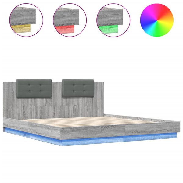 vidaXL Πλαίσιο Κρεβατιού με Κεφαλάρι και LED Γκρι sonoma 160 x 200 εκ.