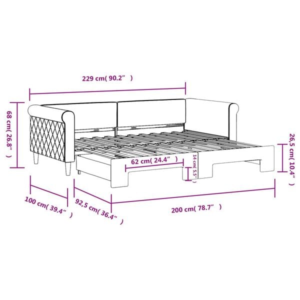 vidaXL Καναπές Κρεβάτι Συρόμενος Μαύρος 90 x 200 εκ. Βελούδινος