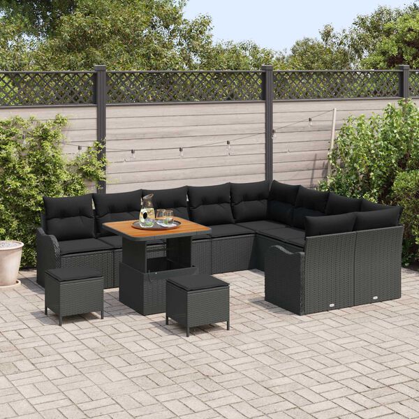 vidaXL Σετ Καναπέ Κήπου 12 pcs Μαύρο συνθετικό ρατάν