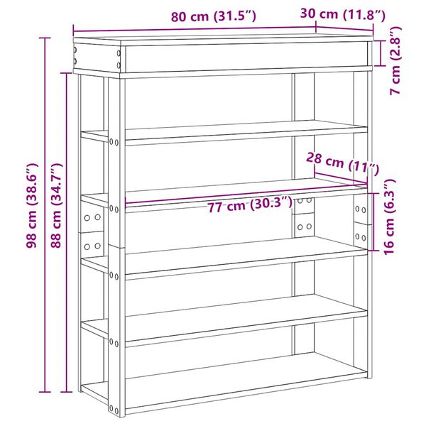 Ράφι παπουτσιών vidaXL Sonoma Oak 80x30x98 cm Κατασκευασμένο ξύλο