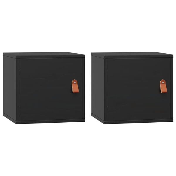 vidaXL Ντουλάπια Τοίχου 2 τεμ. Μαύρα31,5x30x30εκ από Μασίφ Ξύλο Πεύκου