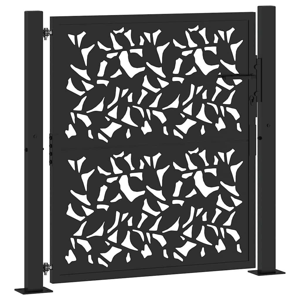 vidaXL Πύλη κήπου Μαύρη 105x106 cm Σχεδιασμός φύλλων χάλυβα