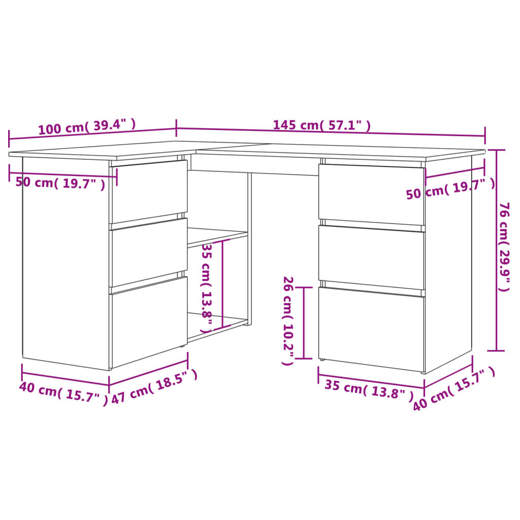 vidaXL Γραφείο Γωνιακό Καφέ Δρυς 145x100x76 εκ. Επεξεργασμένο Ξύλο
