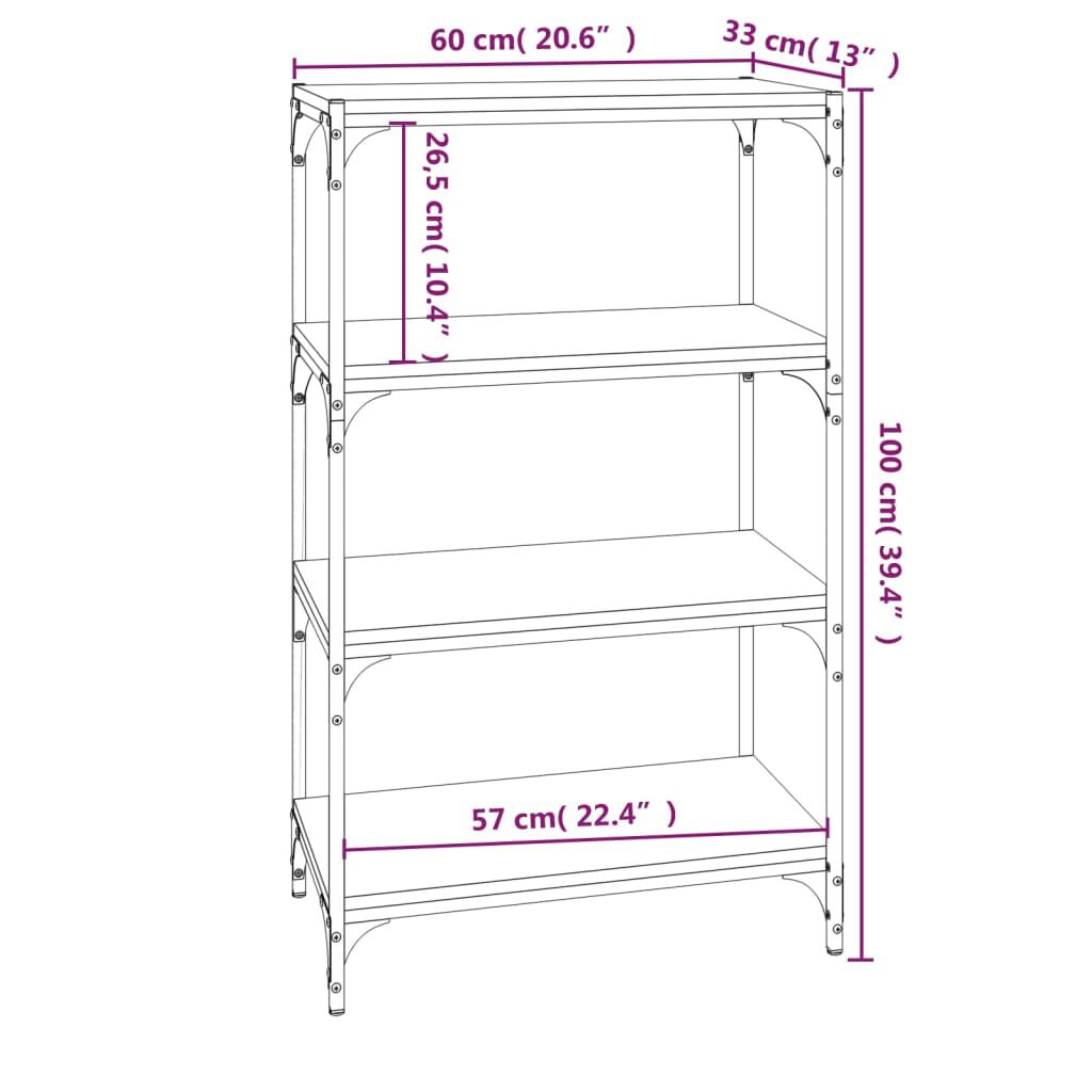 vidaXL Βιβλιοθήκη Καπνιστή Δρυς 60 x 33 x 100 εκ. Επεξ. Ξύλο & Ατσάλι