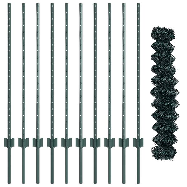 vidaXL Φράκτης Chain Link με 10 U Πόλους Πράσινος 1x10 μ Ατσάλι