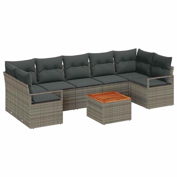 vidaXL Σετ Καναπέ Κήπου με μαξιλάρι 8 pcs Γκρι Πολυ ράταν