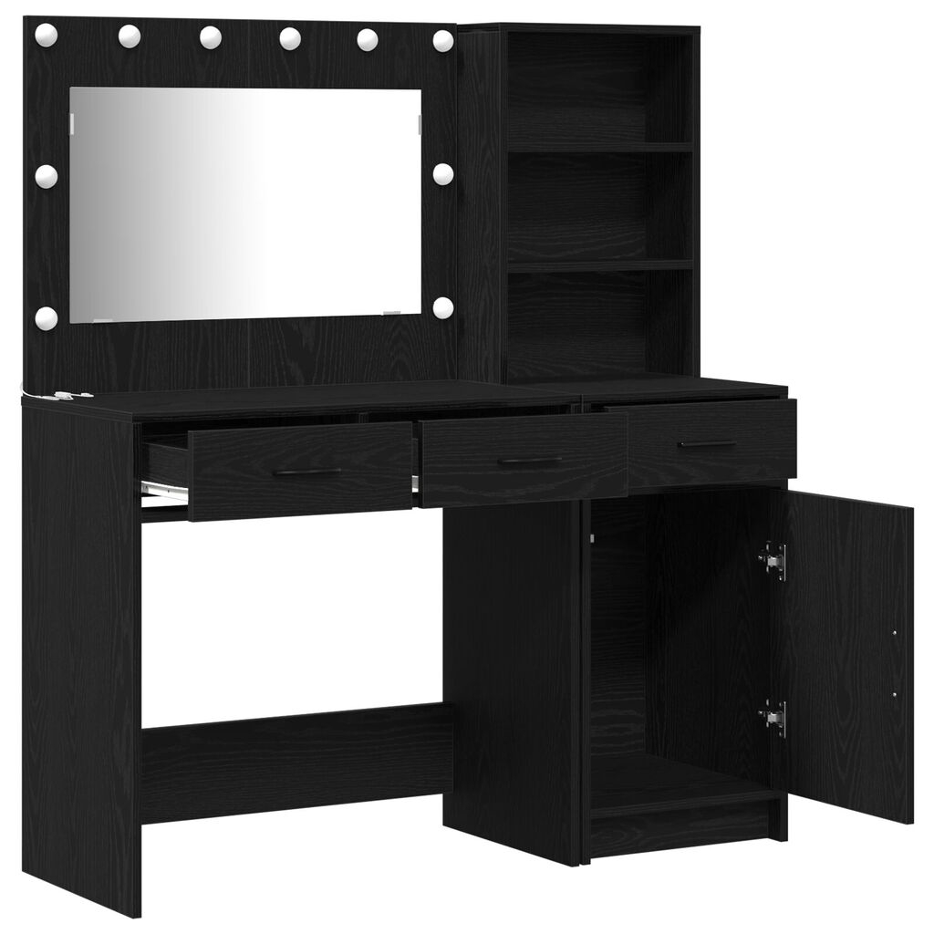 vidaXL Σετ Dressing Table 2 Τεμαχίων με LED Μαύρο Επεξεργασμένο Ξύλο