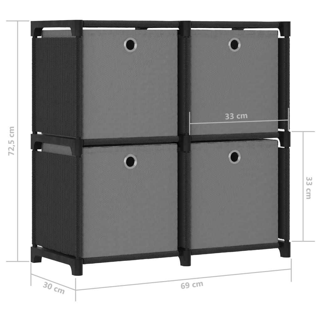 vidaXL Ραφιέρα με 4 Κύβους & Κουτιά Μαύρη 69x30x72,5 εκ. Υφασμάτινη