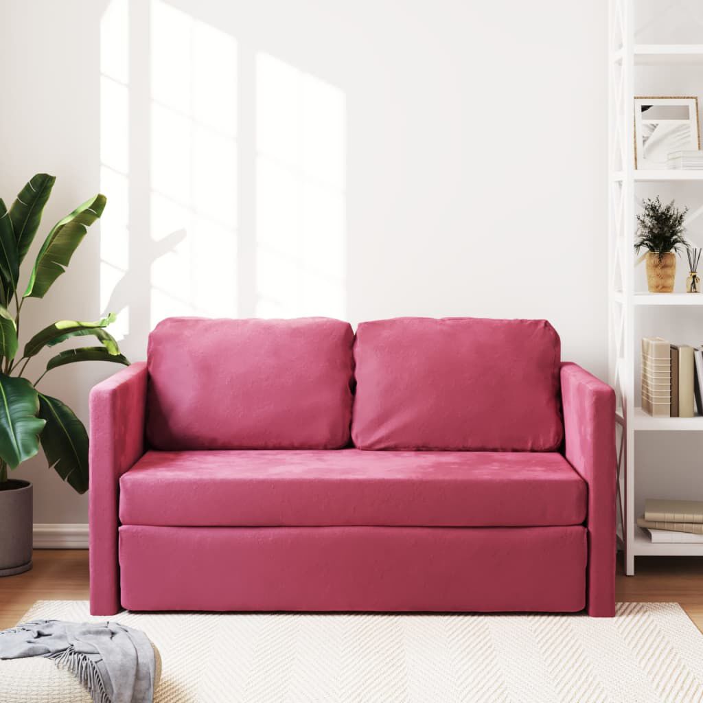 vidaXL Καναπές-Κρεβάτι Δαπέδου 2 σε 1 Μπορντό 122x204x55εκ. Βελούδινος