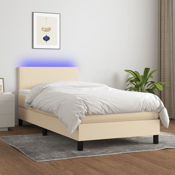 vidaXL &Kappa;&rho;&epsilon;&beta;ά&tau;&iota; Boxspring &mu;&epsilon; &Sigma;&tau;&rho;ώ&mu;&alpha; & LED &Kappa;&rho;&epsilon;&mu; 90x190 &epsilon;&kappa;. &Upsilon;&phi;&alpha;&sigma;&mu;ά&tau;&iota;&nu;&omicron;