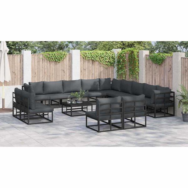 vidaXL Σετ Καναπέ Κήπου με μαξιλάρι 13 pcs Μαύρο Αλουμίνιο