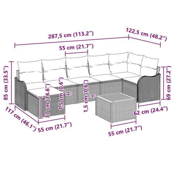vidaXL Σετ Καναπέ Κήπου 8 pcs Γκρι