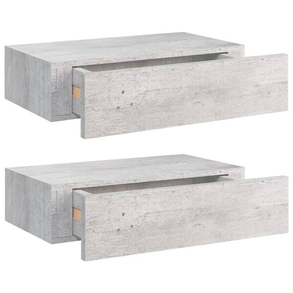 vidaXL Ράφια Τοίχου Συρτάρια 2 τεμ. Γκρι Σκυρ. 40x23,5x10 εκ από MDF
