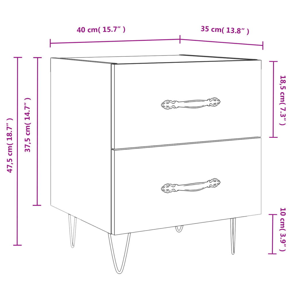 vidaXL Κομοδίνα 2 τεμ. Sonoma Δρυς 40 x 35 x 47,5 εκ. Επεξεργ. Ξύλο
