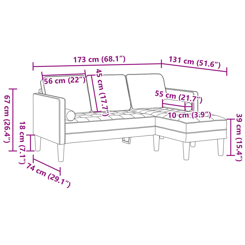 vidaXL Σετ Καναπέ 2 pcs Μπορντό 173 x 131 x 67 εκ Βελούδο