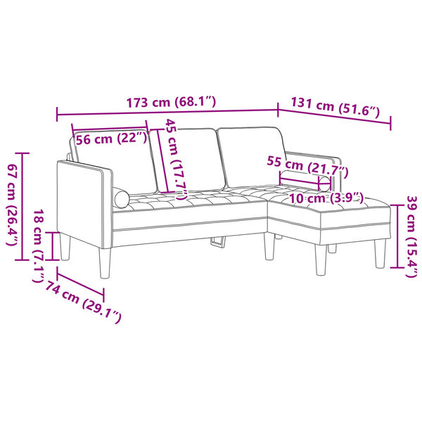 vidaXL Σετ Καναπέ 2 pcs Μπορντό 173 x 131 x 67 εκ Βελούδο