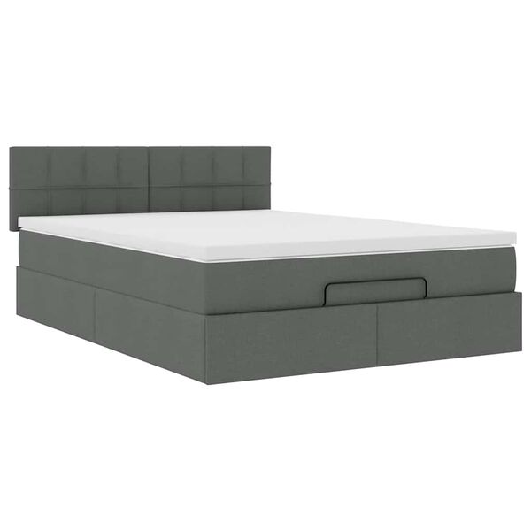vidaXL Οθωμανικό κρεβάτι με στρώμα & LEDs Σκούρο γκρι 140x190cm Ύφασμα