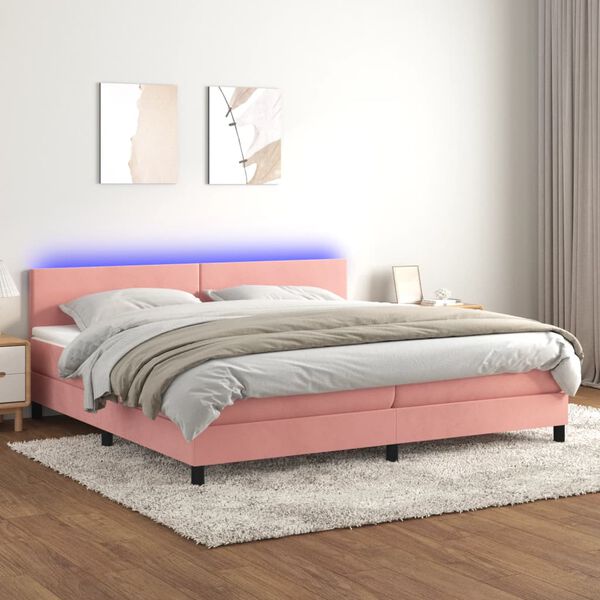 vidaXL &Kappa;&rho;&epsilon;&beta;ά&tau;&iota; Boxspring &mu;&epsilon; &Sigma;&tau;&rho;ώ&mu;&alpha; & LED &Rho;&omicron;&zeta; 200x200 &epsilon;&kappa;. &Beta;&epsilon;&lambda;&omicron;ύ&delta;&iota;&nu;&omicron;