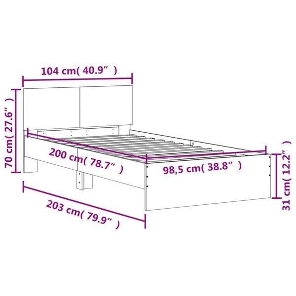 vidaXL Πλαίσιο Κρεβατιού με Κεφαλάρι Γκρι Sonoma 100x200εκ. Επεξ. Ξύλο