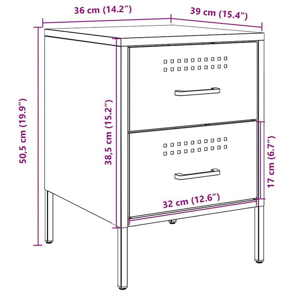 vidaXL Κομοδίνο Ροζ 36x39x50,5 εκ. από Χάλυβα