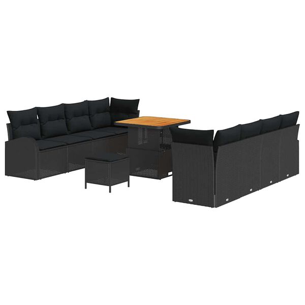 vidaXL Σετ Καναπέ Κήπου με μαξιλάρι 11 pcs Μαύρο Πολυ ράταν