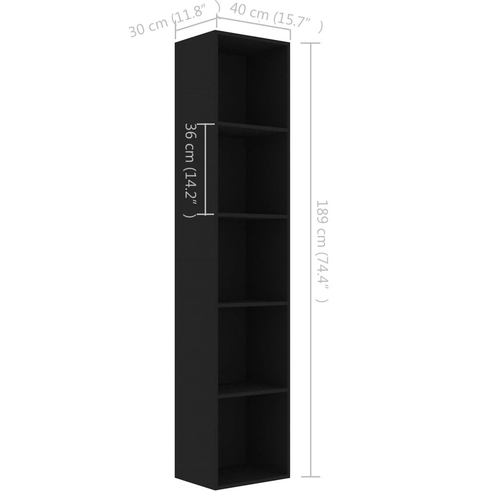 vidaXL Βιβλιοθήκη Μαύρη 40 x 30 x 189 εκ. από Επεξ. Ξύλο